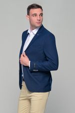 Μπλε ανδρικό καλοκαιρινό σακάκι με δίχρωμη πλέξη AM- slim fit - Image 3