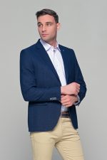 Μπλε ανδρικό καλοκαιρινό σακάκι με δίχρωμη πλέξη AM- slim fit - Image 4