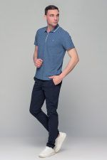 Μπλε υφασμάτινο ανδρικό παντελόνι με λάστιχο τύπου κοστουμιού καλοκαιρινό– Slim fit - Image 6