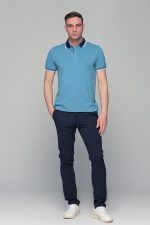 Μπλε υφασμάτινο ανδρικό παντελόνι με λάστιχο τύπου κοστουμιού καλοκαιρινό– Slim fit - Image 7