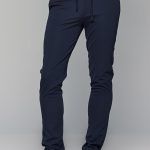 Μπλε υφασμάτινο ανδρικό παντελόνι με λάστιχο τύπου κοστουμιού καλοκαιρινό– Slim fit