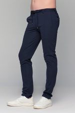 Μπλε υφασμάτινο ανδρικό παντελόνι με λάστιχο τύπου κοστουμιού καλοκαιρινό– Slim fit - Image 3