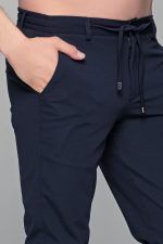 Μπλε υφασμάτινο ανδρικό παντελόνι με λάστιχο τύπου κοστουμιού καλοκαιρινό– Slim fit - Image 2