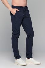 Μπλε υφασμάτινο ανδρικό παντελόνι με λάστιχο τύπου κοστουμιού καλοκαιρινό– Slim fit - Image 4