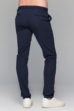 Μπλε υφασμάτινο ανδρικό παντελόνι με λάστιχο τύπου κοστουμιού καλοκαιρινό– Slim fit - Image 5