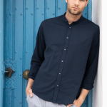 Λινό μπλε ανδρικό πουκάμισο - Slim Fit