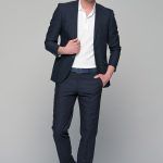 Μπλε ανδρικό βαμβακερό κοστούμι σετ- slim fit