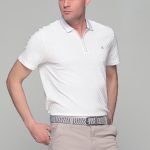 Λευκό ανδρικό Πόλο μπλουζάκι MS με φερμουάρ στο στήθος – Slim Fit