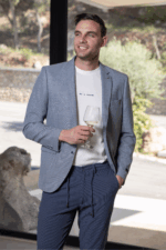 Γκρι σιελ ανδρικό καλοκαιρινό σακάκι με δίχρωμη πλέξη AM- slim fit - Image 2