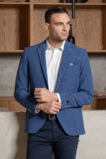 Μπλε ραφ ανδρικό καλοκαιρινό σακάκι με δίχρωμη πλέξη AM- slim fit - Image 2