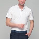 Λευκό ανδρικό πόλο μπλουζάκι MS σχέδιο ριγέ στο ύφασμα – Slim Fit