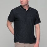 Μαύρο ανδρικό πόλο μπλουζάκι MS σχέδιο ριγέ στο ύφασμα – Slim Fit