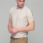 Μπεζ ανδρικό πόλο μπλουζάκι με σχέδιο στην ύφανση – Slim Fit