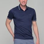 Μπλε ανδρικό πόλο κοντομάνικο μπλουζάκι MS με σχέδιο στο γιακά – Slim Fit