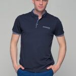 Μπλε navy ανδρικό πόλο μπλουζάκι MS με γιακά μάο – Slim Fit
