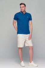 Μπλε Ραφ ανδρικό πόλο μπλουζάκι MS με κουμπί στο γιακά – Slim Fit - Image 7