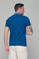 Μπλε Ραφ ανδρικό πόλο μπλουζάκι MS με κουμπί στο γιακά – Slim Fit - Image 5