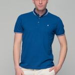 Μπλε Ραφ ανδρικό πόλο μπλουζάκι MS με κουμπί στο γιακά – Slim Fit