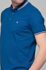 Μπλε Ραφ ανδρικό πόλο μπλουζάκι MS με κουμπί στο γιακά – Slim Fit - Image 2