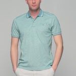 Μέντα ανδρικό πόλο μπλουζάκι MS με διακριτικό σχέδιο στην ύφανση – Slim Fit