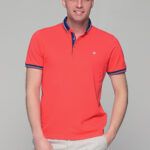 Πορτοκαλί ανδρικό πόλο μπλουζάκι MS με κουμπί στο γιακά – Slim Fit