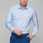Σιελ ανδρικό πουκάμισο με μπλε print μικροσχέδιο – Slim Fit