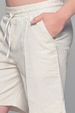 Ανδρική λινή μπεζ βερμούδα με λάστιχο - Straight fit - Image 2