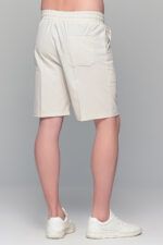 Ανδρική λινή μπεζ βερμούδα με λάστιχο - Straight fit - Image 5