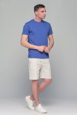 Ανδρική λινή μπεζ βερμούδα με λάστιχο - Straight fit - Image 6