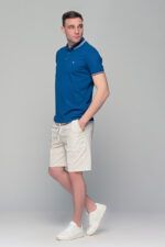 Ανδρική λινή μπεζ βερμούδα με λάστιχο - Straight fit - Image 7