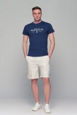 Ανδρική λινή μπεζ βερμούδα με λάστιχο - Straight fit - Image 8