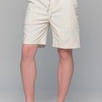 Ανδρική λινή μπεζ βερμούδα με λάστιχο - Straight fit