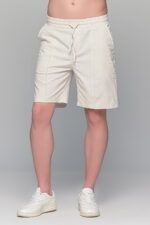 Ανδρική λινή μπεζ βερμούδα με λάστιχο - Straight fit
