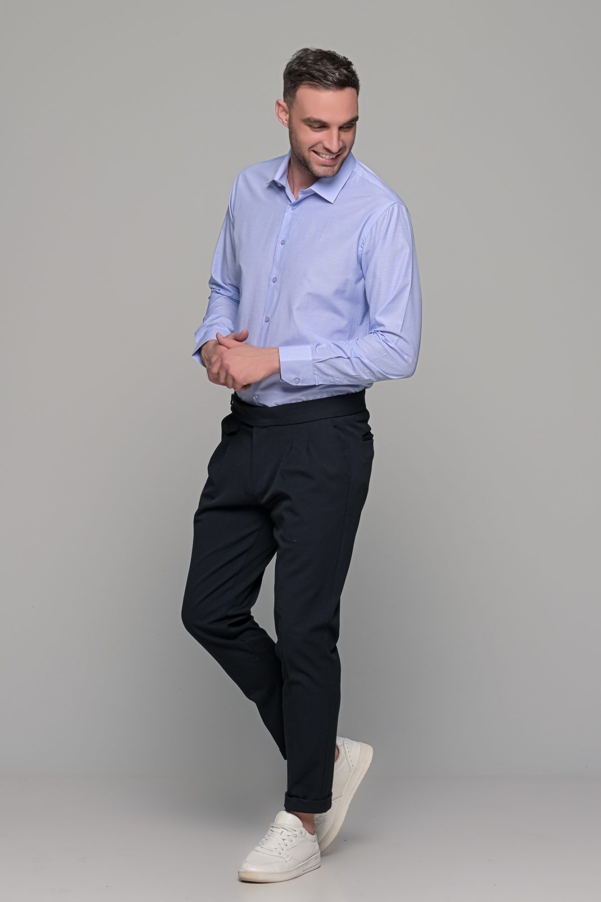 Γαλάζιο fil a fil ανδρικό πουκάμισο PAPARAZZI χωρίς Τσεπάκι - Slim Fit - Image 8