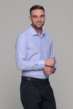 Γαλάζιο fil a fil ανδρικό πουκάμισο PAPARAZZI χωρίς Τσεπάκι - Slim Fit - Image 4