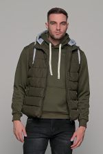 Πράσινο - Χακί αμάνικο ανδρικό μπουφάν γιλέκο με κουκούλα PAPARAZZI
