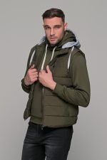 Πράσινο - Χακί αμάνικο ανδρικό μπουφάν γιλέκο με κουκούλα PAPARAZZI - Image 5