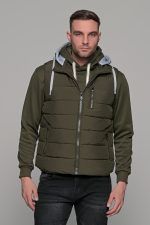 Πράσινο - Χακί αμάνικο ανδρικό μπουφάν γιλέκο με κουκούλα PAPARAZZI - Image 3