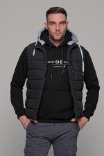 Μαύρο αμάνικο ανδρικό μπουφάν γιλέκο με κουκούλα PAPARAZZI