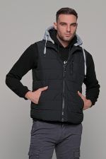 Μαύρο αμάνικο ανδρικό μπουφάν γιλέκο με κουκούλα PAPARAZZI - Image 3