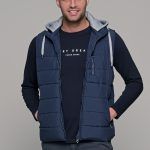 Μπλε αμάνικο ανδρικό μπουφάν γιλέκο με κουκούλα PAPARAZZI