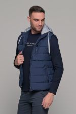 Μπλε αμάνικο ανδρικό μπουφάν γιλέκο με κουκούλα PAPARAZZI - Image 4