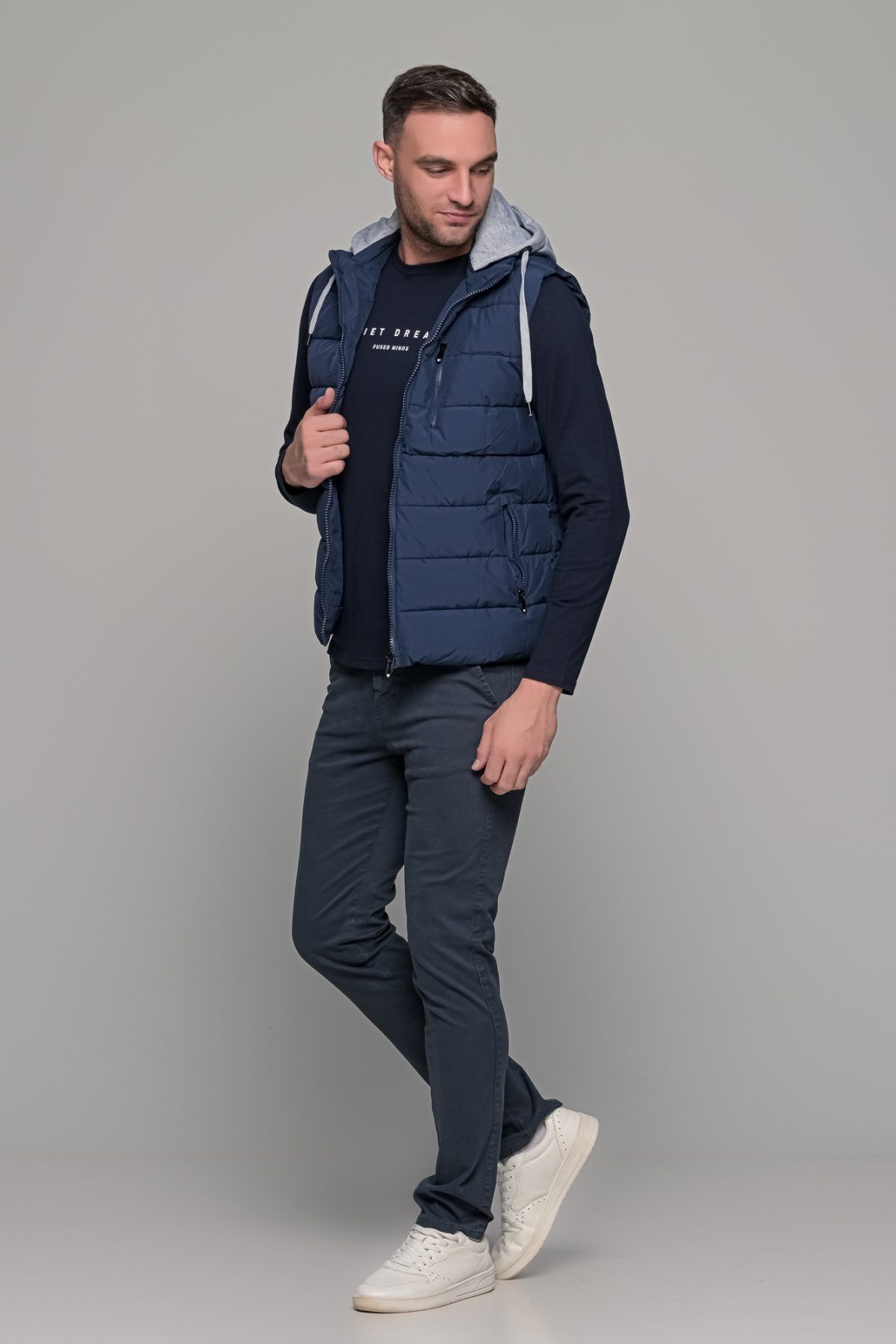 Μπλε αμάνικο ανδρικό μπουφάν γιλέκο με κουκούλα PAPARAZZI - Image 5