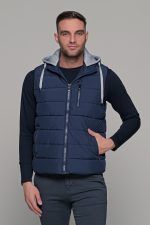 Μπλε αμάνικο ανδρικό μπουφάν γιλέκο με κουκούλα PAPARAZZI - Image 3