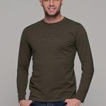 Πράσινο χακί ανδρικό μακρυμάνικο t-shirt με στάμπα Authentic