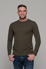 Πράσινο χακί ανδρικό μακρυμάνικο t-shirt με στάμπα Authentic