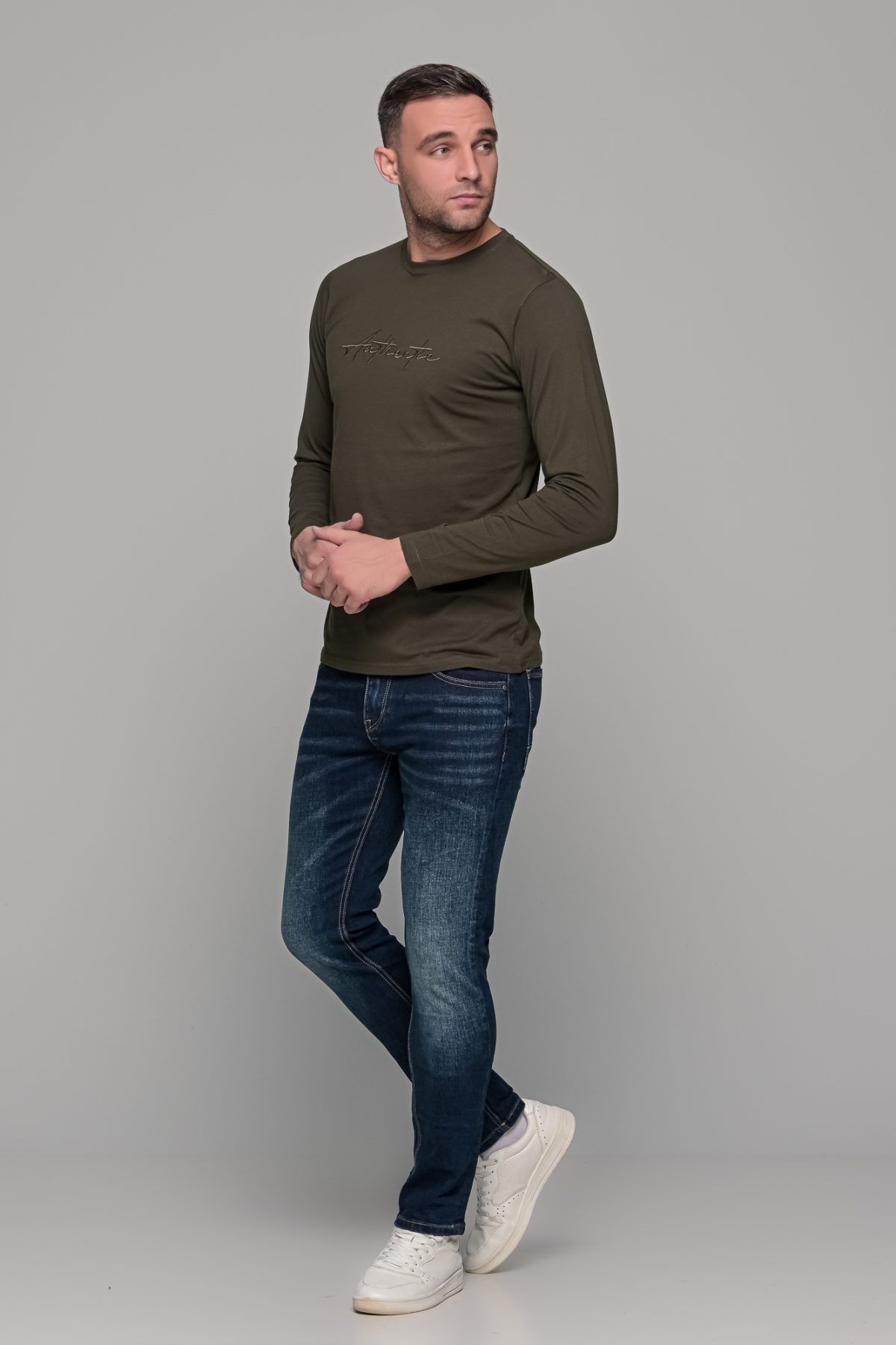 Πράσινο χακί ανδρικό μακρυμάνικο t-shirt με στάμπα Authentic - Image 6