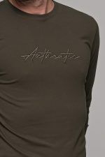 Πράσινο χακί ανδρικό μακρυμάνικο t-shirt με στάμπα Authentic - Image 2