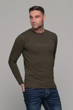 Πράσινο χακί ανδρικό μακρυμάνικο t-shirt με στάμπα Authentic - Image 3