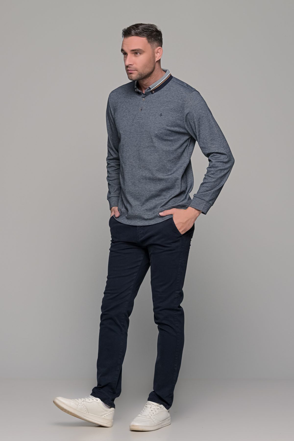 Μπλε ανδρικό παντελόνι chino υφασμάτινο MASSARO - Slim fit - Image 6